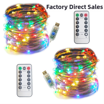 USB svetelný reťaz s meďovým vodičom a diaľkovým ovládaním, 8 funkcií, 10 m, dekoratívne záhradné a vianočné LED svetlá