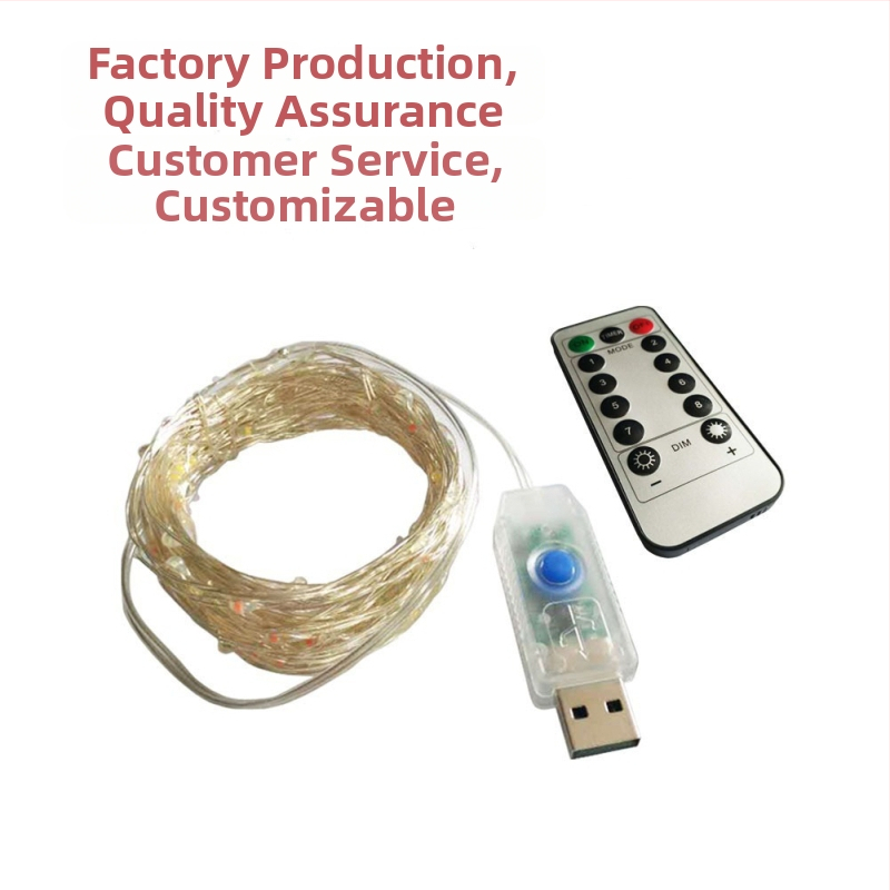 USB svetelný reťaz s meďovým vodičom a diaľkovým ovládaním, 8 funkcií, 10 m, dekoratívne záhradné a vianočné LED svetlá