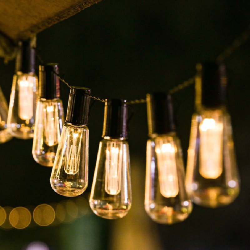 LED αλυσίδα με Edison λαμπάκια, σε σχήμα παπάγιας, για κατασκήνωση και αυλή, μήκος 20 m, ηλιακή τροφοδοσία, IP65 αδιάβροχο