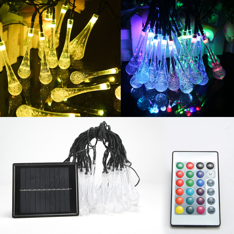 Solárne LED svetlá s kvapkami vody, reťaz s bublinkami pre vonkajšie použitie – záhrada, dvor, balkón