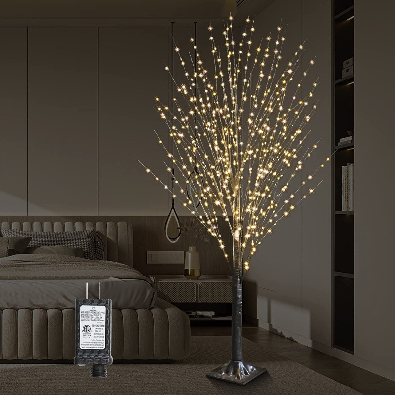 LED dekoratívny strom z brezy, vnútorná dekorácia s meďným drôtom a vetvami, hviezdna obloha