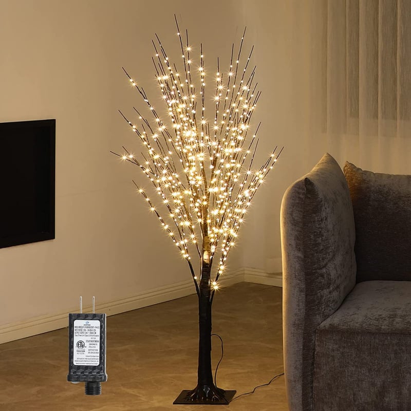 LED dekoratívny strom z brezy, vnútorná dekorácia s meďným drôtom a vetvami, hviezdna obloha