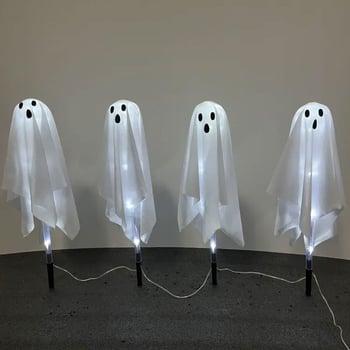 Solárna lampička s bielym duchom na vonkajšie použitie – dekorácia na Halloween, reťaz svetiel na trávnik