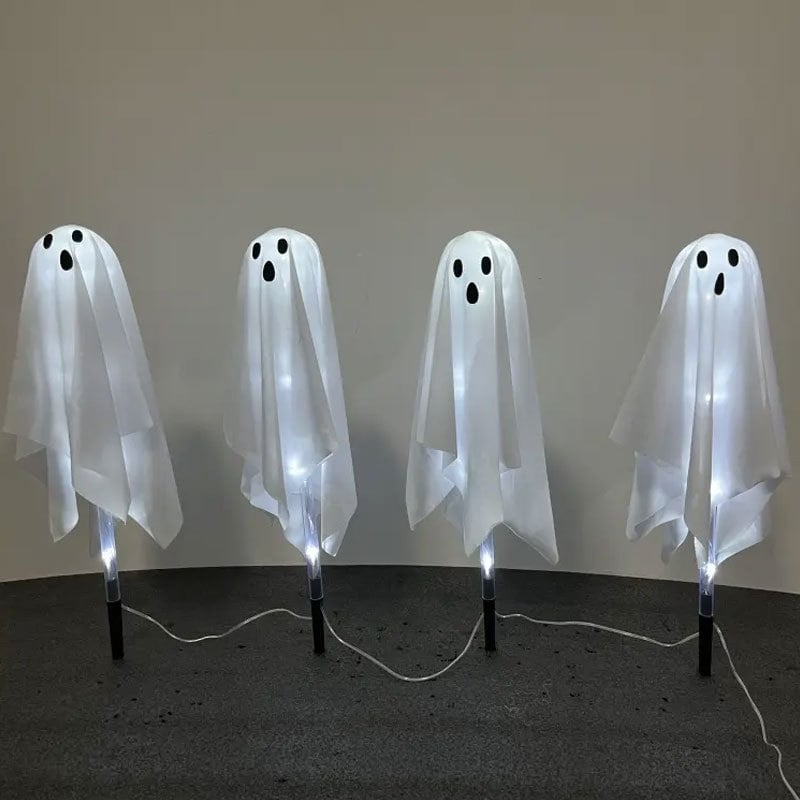 Solárna lampička s bielym duchom na vonkajšie použitie – dekorácia na Halloween, reťaz svetiel na trávnik