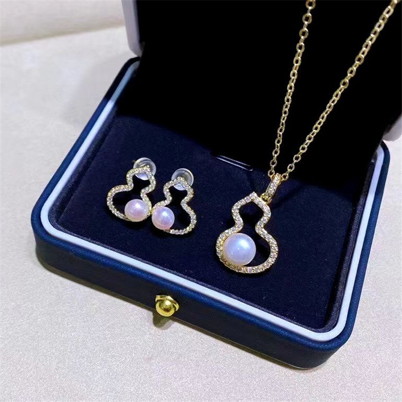 Σετ DIY κοσμημάτων με μαργαριτάρια: 18K επιχρυσωμένο κρεμαστό με μοτίβο Fulu Gourd, σκουλαρίκια και δαχτυλίδι, ημιτελείς βάσεις