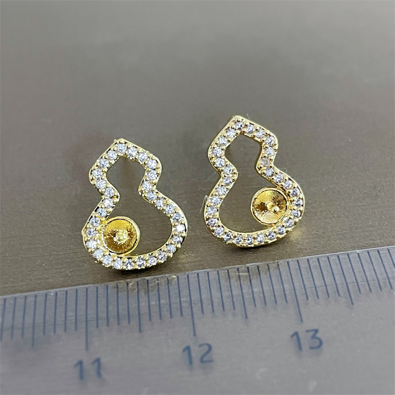 Σετ DIY κοσμημάτων με μαργαριτάρια: 18K επιχρυσωμένο κρεμαστό με μοτίβο Fulu Gourd, σκουλαρίκια και δαχτυλίδι, ημιτελείς βάσεις