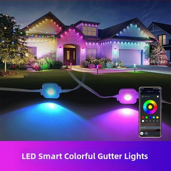 Bluetooth RGB LED reťaz svetiel na rímsu a dvore — farebné ambientné osvetlenie