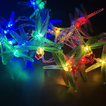 LED reťaz svetiel s tvarmi dragonfly a butterfly pre vonkajšiu záhradu, vodotesné, dĺžka 1 m, dekorácia dvora