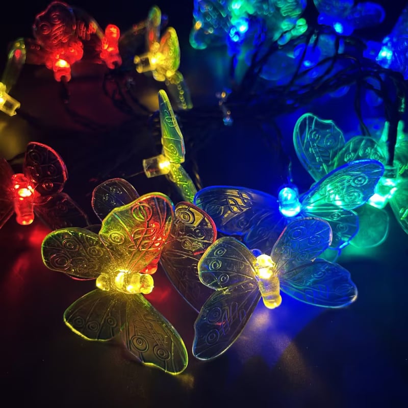 LED reťaz svetiel s tvarmi dragonfly a butterfly pre vonkajšiu záhradu, vodotesné, dĺžka 1 m, dekorácia dvora