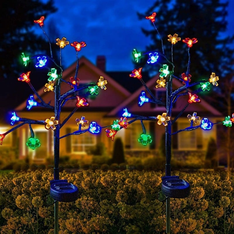 Vonkajšie LED dekoratívne svetlá do záhrady, vetvičky kvitnúcej čerešne, solárne napájanie, farebné svetlá pre sviatočnú atmosféru, 50 cm, 20 LED