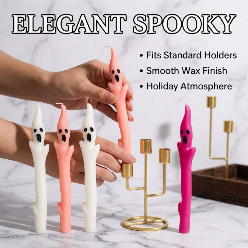 Αρωματικά κεριά φάντασμα για το Χάλογουϊν με μακριές βέργες, διακόσμηση γιορτινής ατμόσφαιρας και μικρά διακοσμητικά