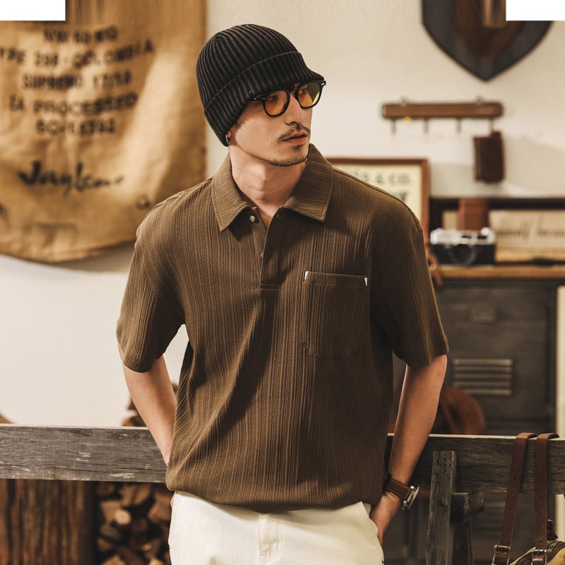 Polo tričko v americkom retro štýle staré peniaze, pánske krátke rukávy, letná voľná silueta, 230 ťažká látka