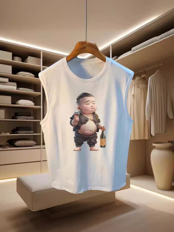 Ανδρικό αμάνικο T‑shirt από 100% βαμβάκι, άνετη γραμμή, καλοκαίρι, εκτύπωση με γράμματα, αθλητικό στυλ