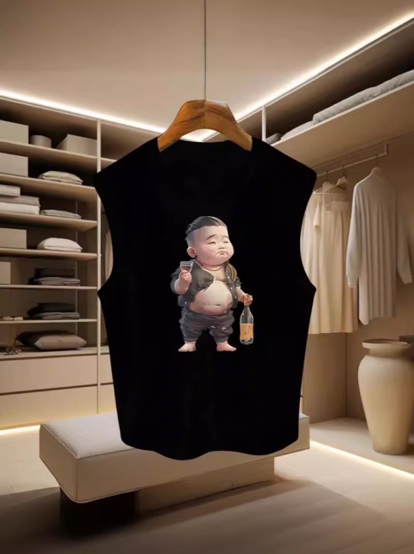 Ανδρικό αμάνικο T‑shirt από 100% βαμβάκι, άνετη γραμμή, καλοκαίρι, εκτύπωση με γράμματα, αθλητικό στυλ