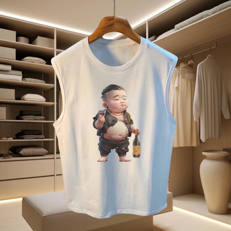 Ανδρικό αμάνικο T‑shirt από 100% βαμβάκι, άνετη γραμμή, καλοκαίρι, εκτύπωση με γράμματα, αθλητικό στυλ