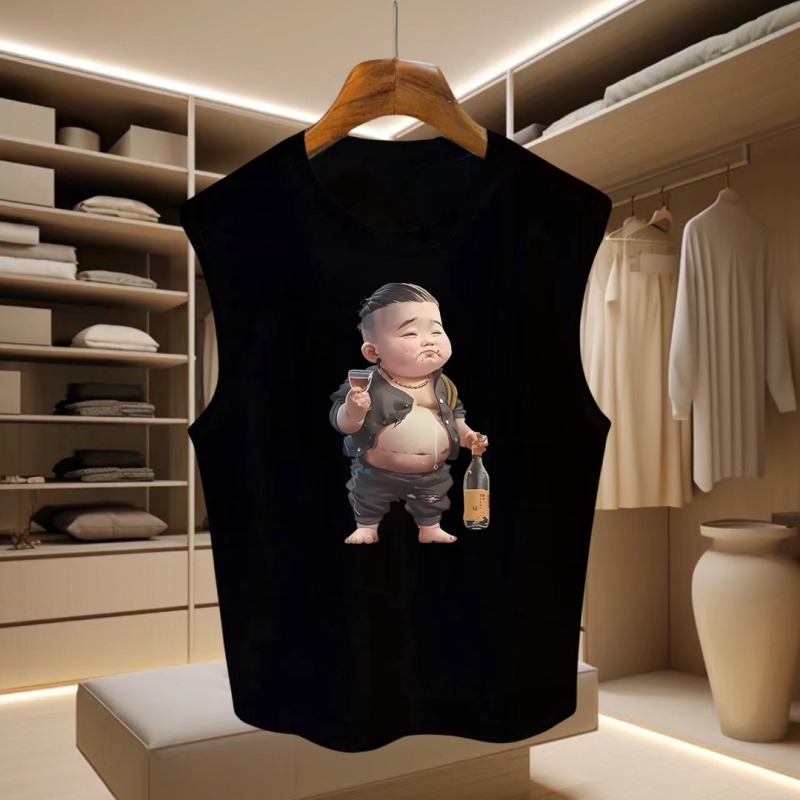 Ανδρικό αμάνικο T‑shirt από 100% βαμβάκι, άνετη γραμμή, καλοκαίρι, εκτύπωση με γράμματα, αθλητικό στυλ