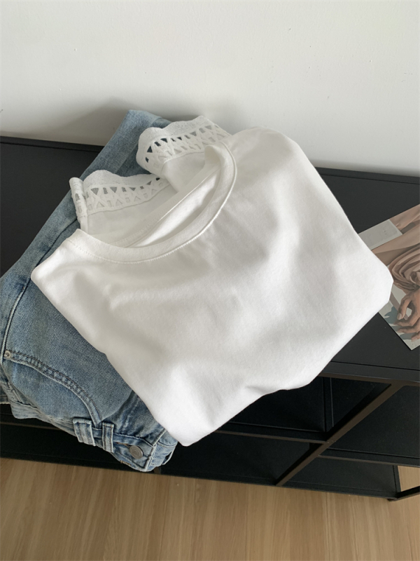 Γυναικεία μακρυμάνικη T‑shirt με διάτρητο δαντελένιο τελείωμα και εφέ στρώσεων, στρογγυλή λαιμόκοψη, κορεατικό στυλ, κομψό βασικό τοπ για άνοιξη 2026