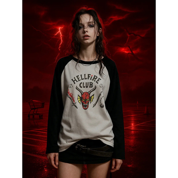 Γυναικείο T‑shirt ραγκλάν με μακριά μανίκια από βαμβάκι, ριγέ, χαλαρή γραμμή, στυλ κολλεγίου, άνοιξη 2025