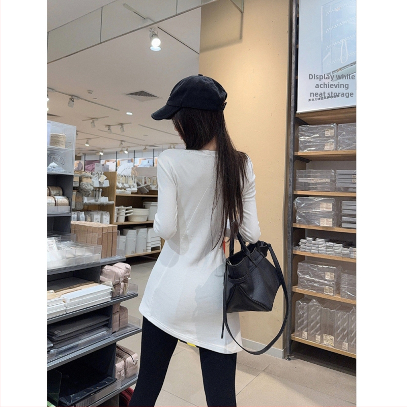 Dámske tričko s dlhým rukávom, strednej dĺžky, bavlna s ryhovaným velúrom a vnútorným flecom, úzka silueta, jar