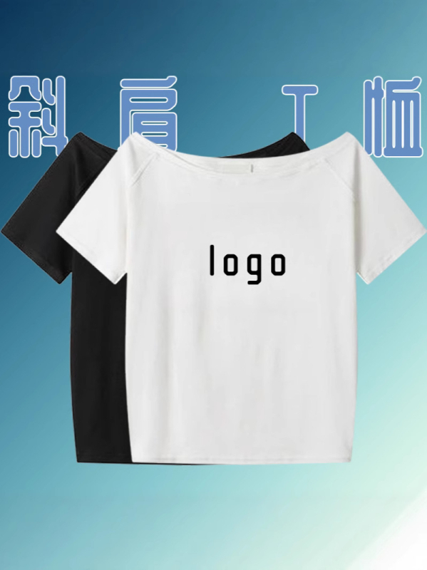 Γυναικείο κοντομάνικο T-shirt με προσαρμοσμένο λογότυπο, καλοκαίρι, στενή γραμμή, μονόχρωμο, σχεδιασμός με κεκλιμένο ώμο