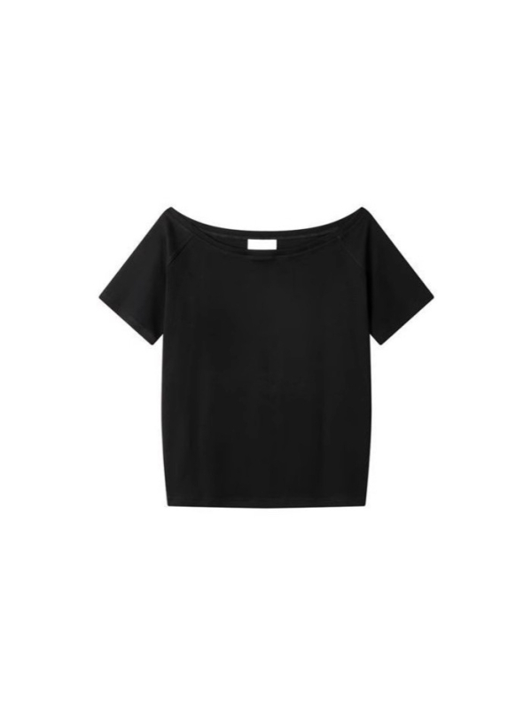 Γυναικείο κοντομάνικο T-shirt με προσαρμοσμένο λογότυπο, καλοκαίρι, στενή γραμμή, μονόχρωμο, σχεδιασμός με κεκλιμένο ώμο