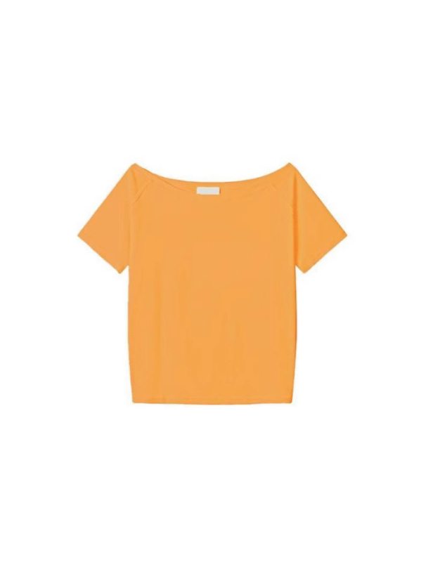 Γυναικείο κοντομάνικο T-shirt με προσαρμοσμένο λογότυπο, καλοκαίρι, στενή γραμμή, μονόχρωμο, σχεδιασμός με κεκλιμένο ώμο