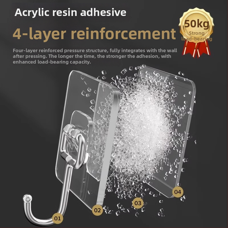 Sada 10 veľkých lepiacich háčikov bez vŕtania, na dvere a steny, nerezová oceľ, nosnosť 1–3 kg