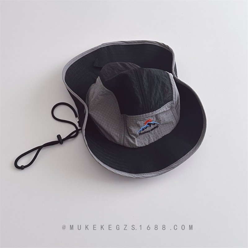 Παιδικό καπέλο bucket με ιαπωνικού σχεδιασμού, γρήγορο στέγνωμα, κέντημα βουνών, για εξωτερικές πεζοπορίες γονέα-παιδιού, αντιανεμικό και προστασία από τον ήλιο