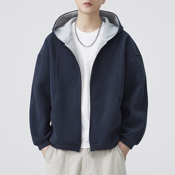 Anyang Ανδρικό cardigan-sweatshirt με κουκούλα, φθινόπωρο 2025, χαλαρή γραμμή, μονόχρωμο, μίγμα βαμβάκι-πολυεστέρα