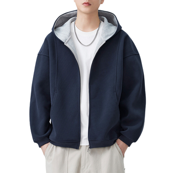 Anyang Ανδρικό cardigan-sweatshirt με κουκούλα, φθινόπωρο 2025, χαλαρή γραμμή, μονόχρωμο, μίγμα βαμβάκι-πολυεστέρα