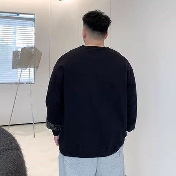 Ανδρικό φούτερ με fleece επένδυση, ethnic στυλ με πάνελ σχέδιο, χαλαρή γραμμή, στρογγυλός λαιμός, γεωμετρικό μοτίβο, μπλοκ χρωμάτων, φθινοπωρο-χειμώνας, plus size
