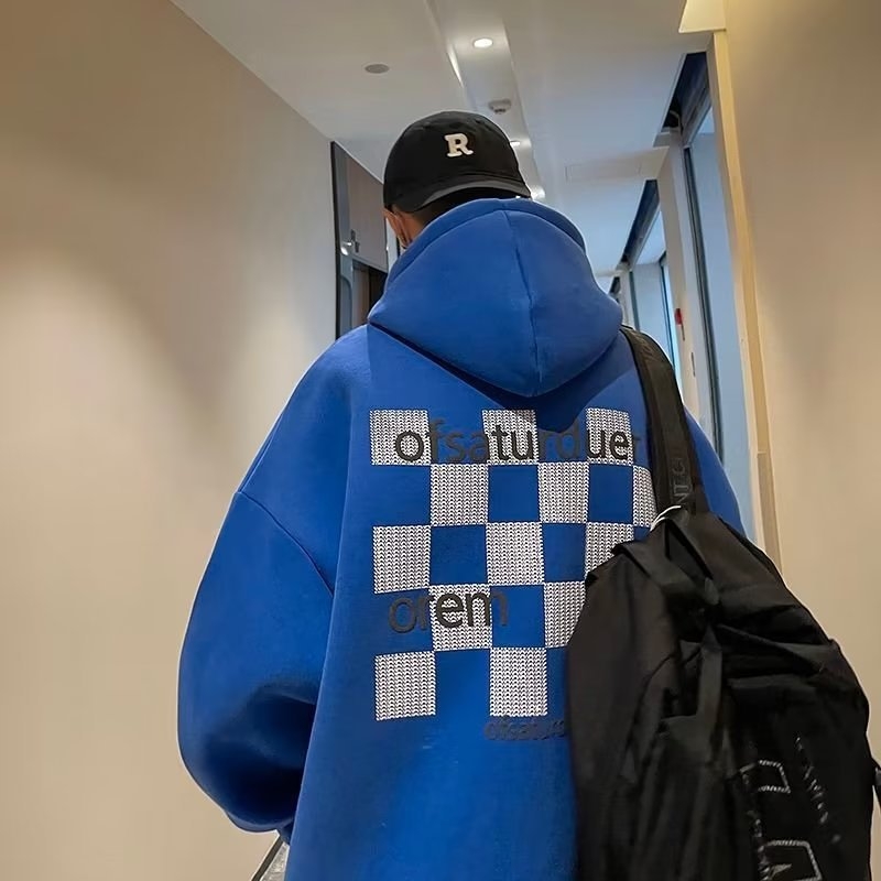 Ανδρικό φούτερ με κουκούλα για φθινοπωρινό-χειμερινό, άνετη γραμμή, κορεατικό στυλ, πουλόβερ με καρό σχέδιο