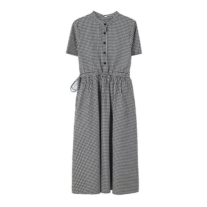Plus veľkosť vintage kárované šaty typu košeľa, krátky rukáv, midi dĺžka, letný štýl