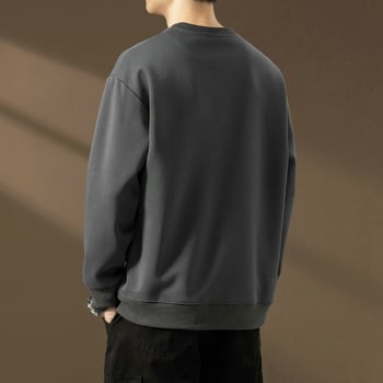 Ανδρικό φούτερ με patchwork και λαιμό Henley, μακρυμάνικο, casual για άνοιξη-φθινόπωρο