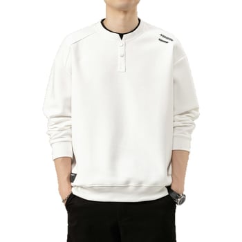 Ανδρικό φούτερ με patchwork και λαιμό Henley, μακρυμάνικο, casual για άνοιξη-φθινόπωρο