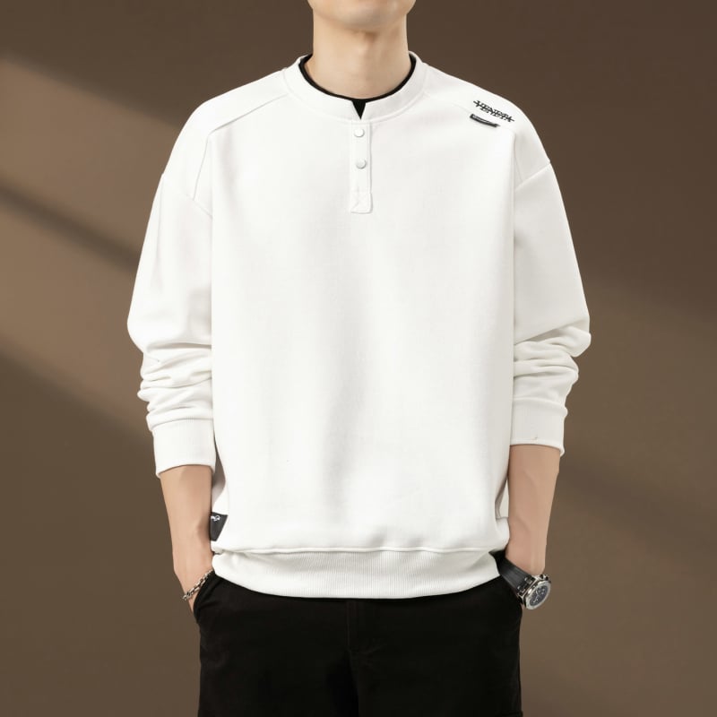 Ανδρικό φούτερ με patchwork και λαιμό Henley, μακρυμάνικο, casual για άνοιξη-φθινόπωρο