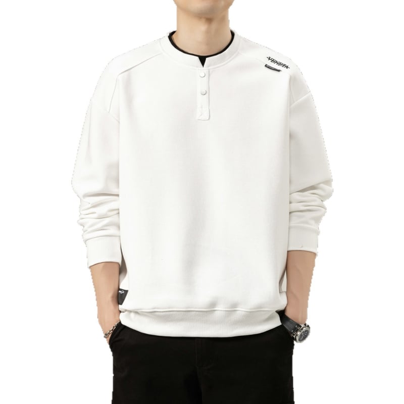 Ανδρικό φούτερ με patchwork και λαιμό Henley, μακρυμάνικο, casual για άνοιξη-φθινόπωρο