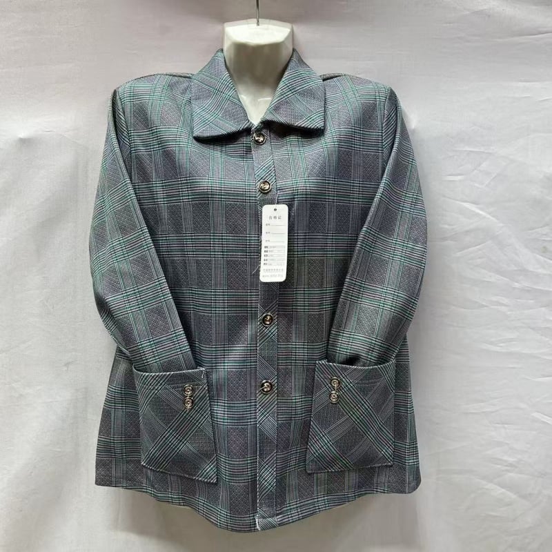 Cardigan damă în carouri cu rever, mâneci lungi, pentru femei de vârstă mijlocie, primăvară-toamnă, stil casual retro
