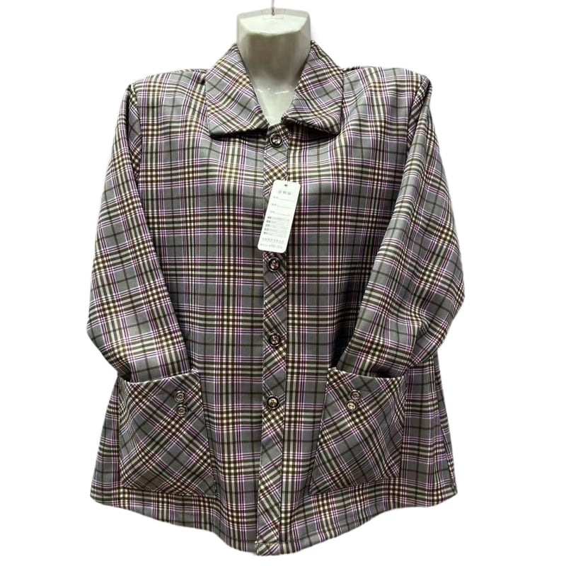 Cardigan damă în carouri cu rever, mâneci lungi, pentru femei de vârstă mijlocie, primăvară-toamnă, stil casual retro