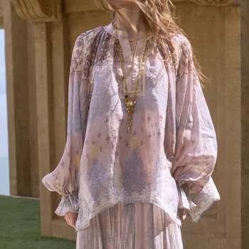 Γυναικείο πουκάμισο από ramie με tie-dye μοτίβο, V-λαιμός, μακριά μανίκια, Α-γραμμή, άνοιξη 2026