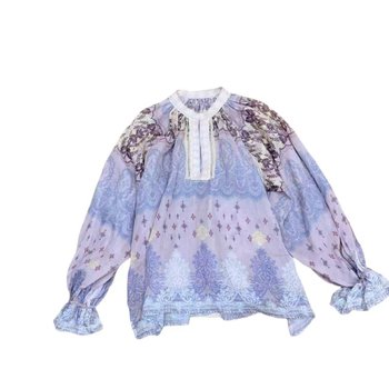 Γυναικείο πουκάμισο από ramie με tie-dye μοτίβο, V-λαιμός, μακριά μανίκια, Α-γραμμή, άνοιξη 2026