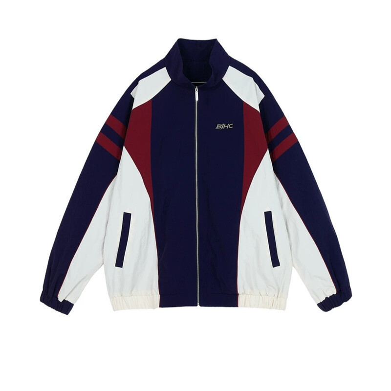 Ανδρικό μπουφάν τύπου flight jacket σε αμερικανικό στυλ, με χρωματικούς μπλοκ, ελαφρύ αθλητικό bomber για άνοιξη-φθινοπωρο, με σταθερό γιακά