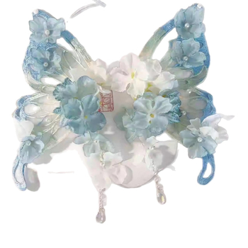Clamă de păr cu floare de mătase, design mare de fluture și ciucuri cu motiva fluture, accesoriu pentru păr în stil Hanfu antic
