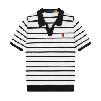 Pánske letné polo tričko s vyšívaným logom malého koňa, úzky strih, pruhované, bavlna, krátky rukáv