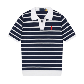 Pánske letné polo tričko s vyšívaným logom malého koňa, úzky strih, pruhované, bavlna, krátky rukáv