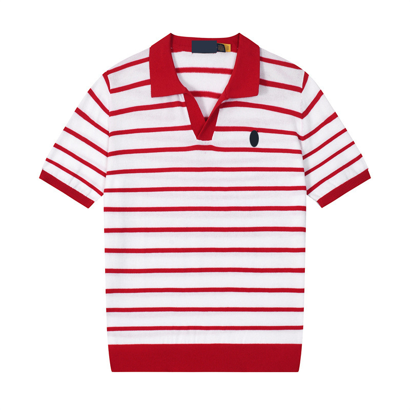 Pánske letné polo tričko s vyšívaným logom malého koňa, úzky strih, pruhované, bavlna, krátky rukáv