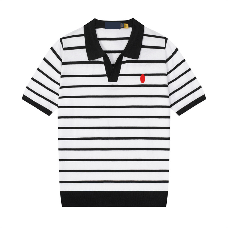 Pánske letné polo tričko s vyšívaným logom malého koňa, úzky strih, pruhované, bavlna, krátky rukáv