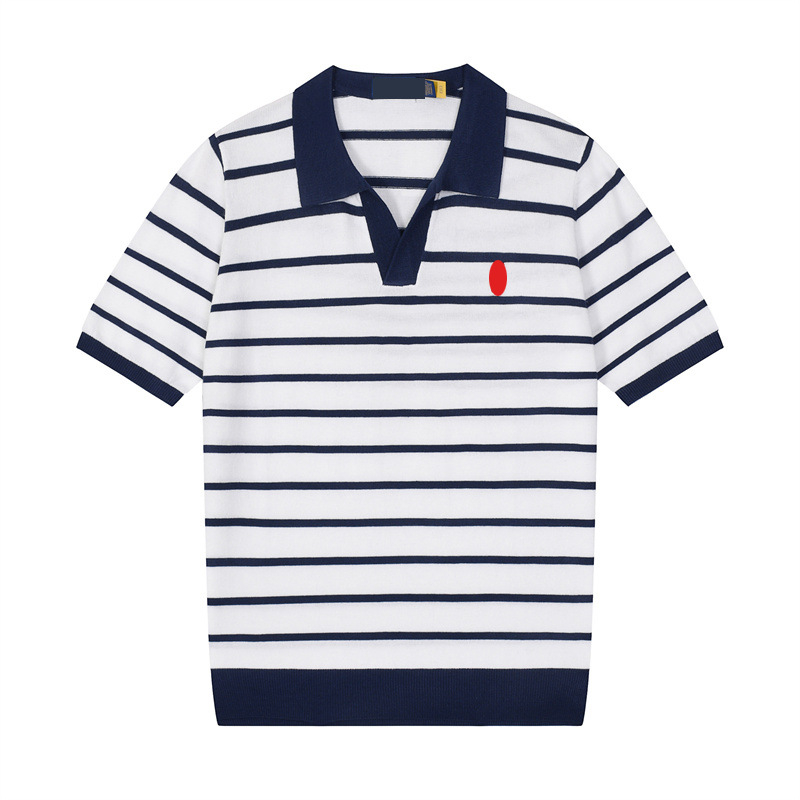 Pánske letné polo tričko s vyšívaným logom malého koňa, úzky strih, pruhované, bavlna, krátky rukáv