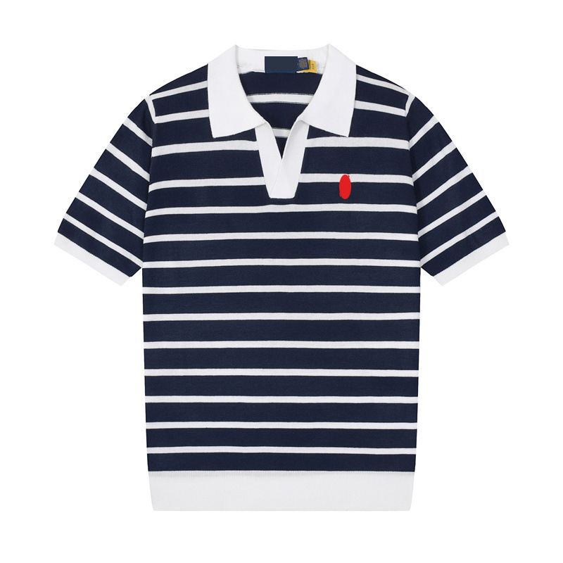 Pánske letné polo tričko s vyšívaným logom malého koňa, úzky strih, pruhované, bavlna, krátky rukáv