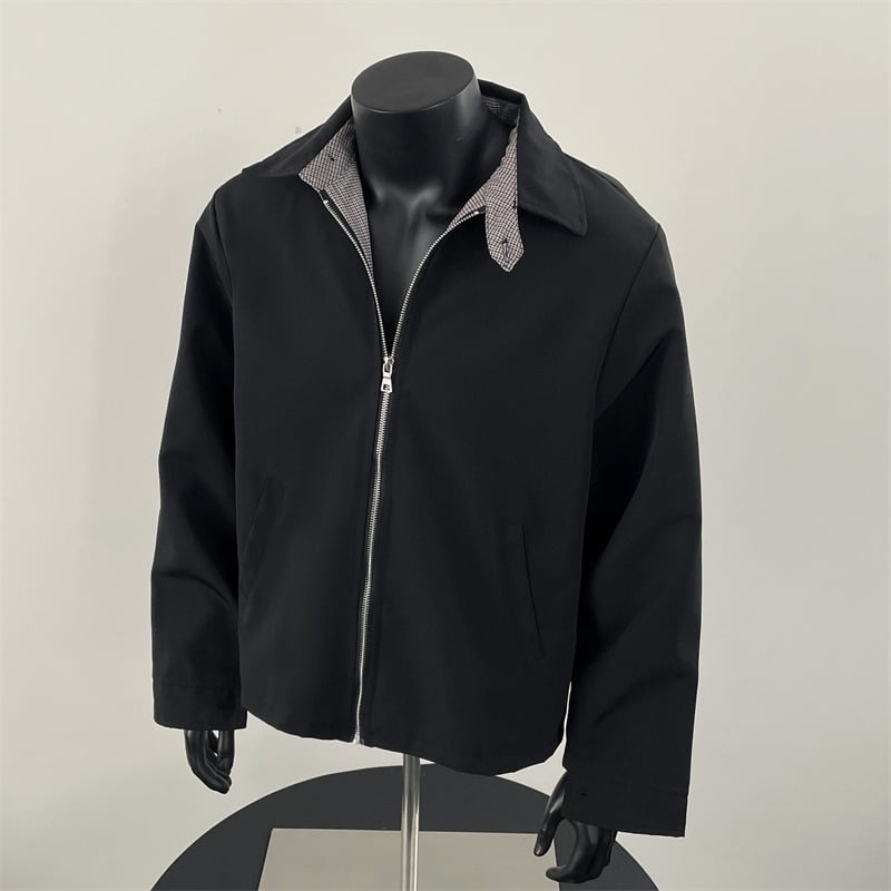Ανδρικό Harrington μπουφάν με μοτίβο houndstooth, τρισδιάστατη ραφή, φθινοπωρινό-χειμερινό, κομψή γραμμή, πέτο
